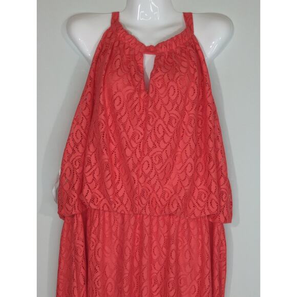 Emma & Michele Red Lace Halter Blouson Maxi Dress Size 2X Coastal Party NWT - Picture 2 of 11